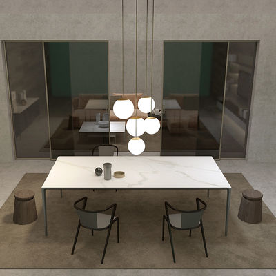 Retangular Marble Top Rock Plate Dining Table Aluminum Base ODM