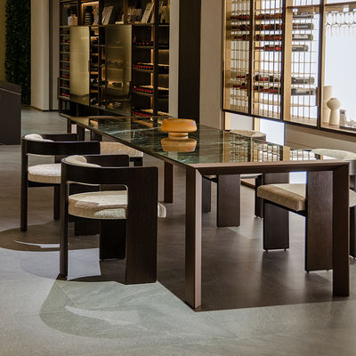 750MM Glossy Green Rectangular Marble Dining Table With Aluminum Edge